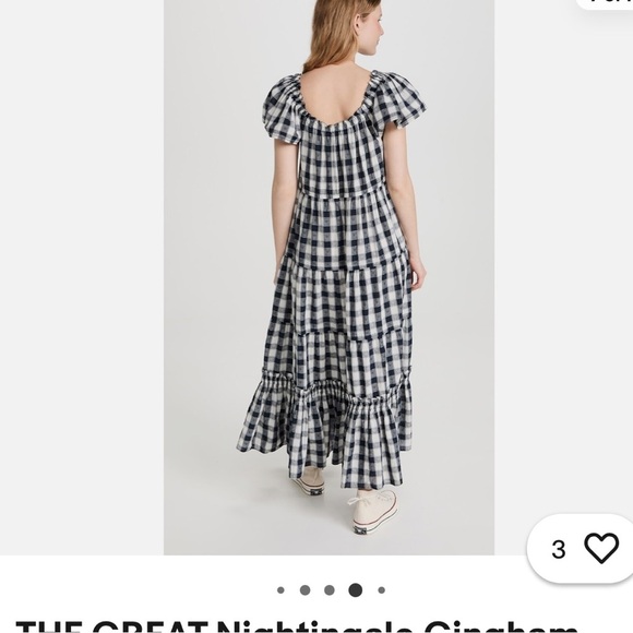 THE GREAT Nightingale Gingham Midi Dress in Navy Blue Heart Size 1 - Picture 3 of 14